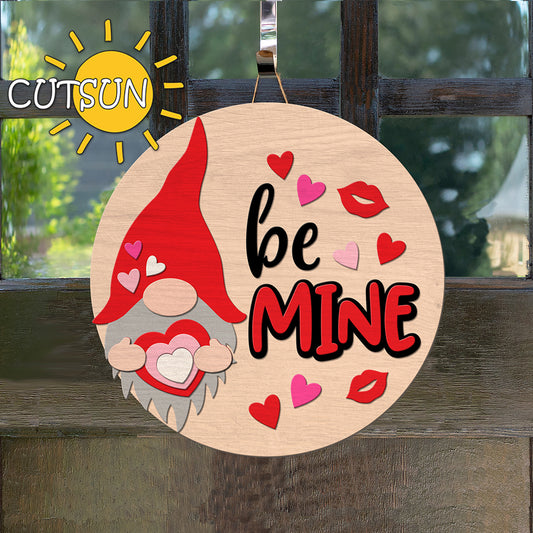 Valentine Gnome door hanger SVG  Valentine Gnome SVG Valentines day svg Gnome door sign Be mine svg Laser cut file Glowforge svg