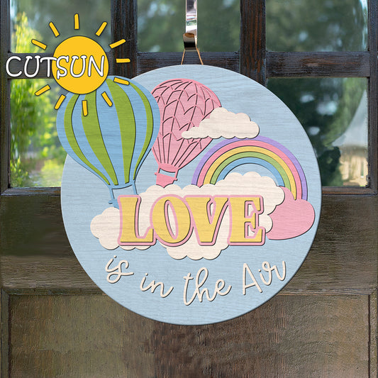 Hot air balloon door hanger SVG Valentine door sign Love is in the air svg Hot air balloon svg Laser cut file Glowforge SVG Valentine svg