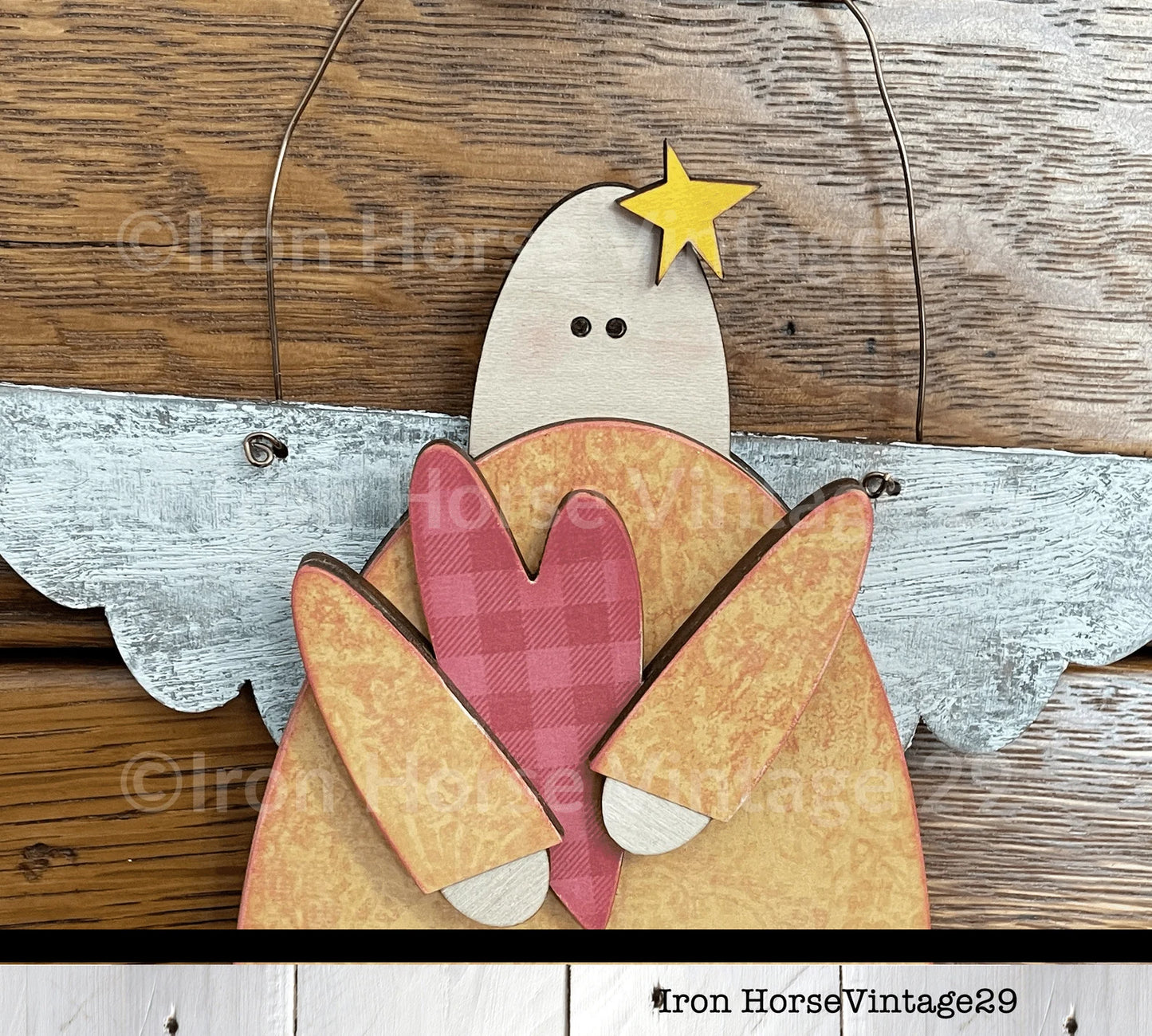 Faux Primitive Hanging Angel, Farmhouse Style, Christmas Ornament, Laser Ready SVG, Digital Download