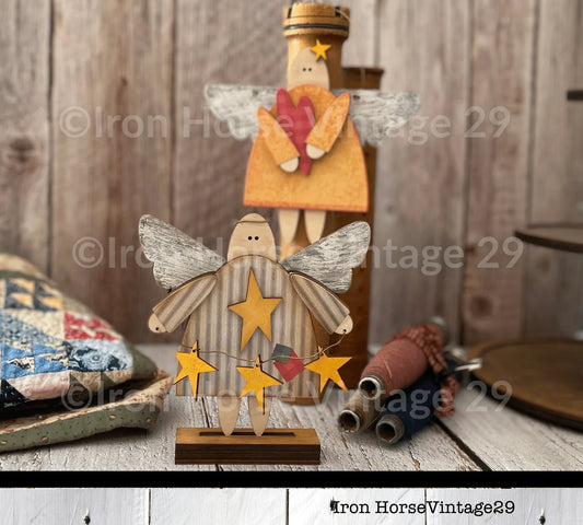 Faux Primitive Shelf Sitter Angel, Farmhouse Style, Home Decor, Laser Ready SVG, Digital Download