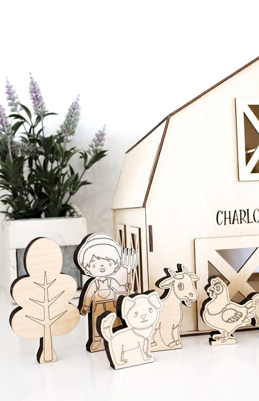 Laser Cut File | Super Cute Wood Toy Barn with Barn Yard Animals and Figures | Customized Barn SVG | Farm Yard | Spring Easter Child Gift