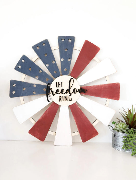 Laser Cut File | 4th of July Door Hanger | Fourth of July Windmill | Farmhouse 4th of July | Freedom | USA | Memorial Day