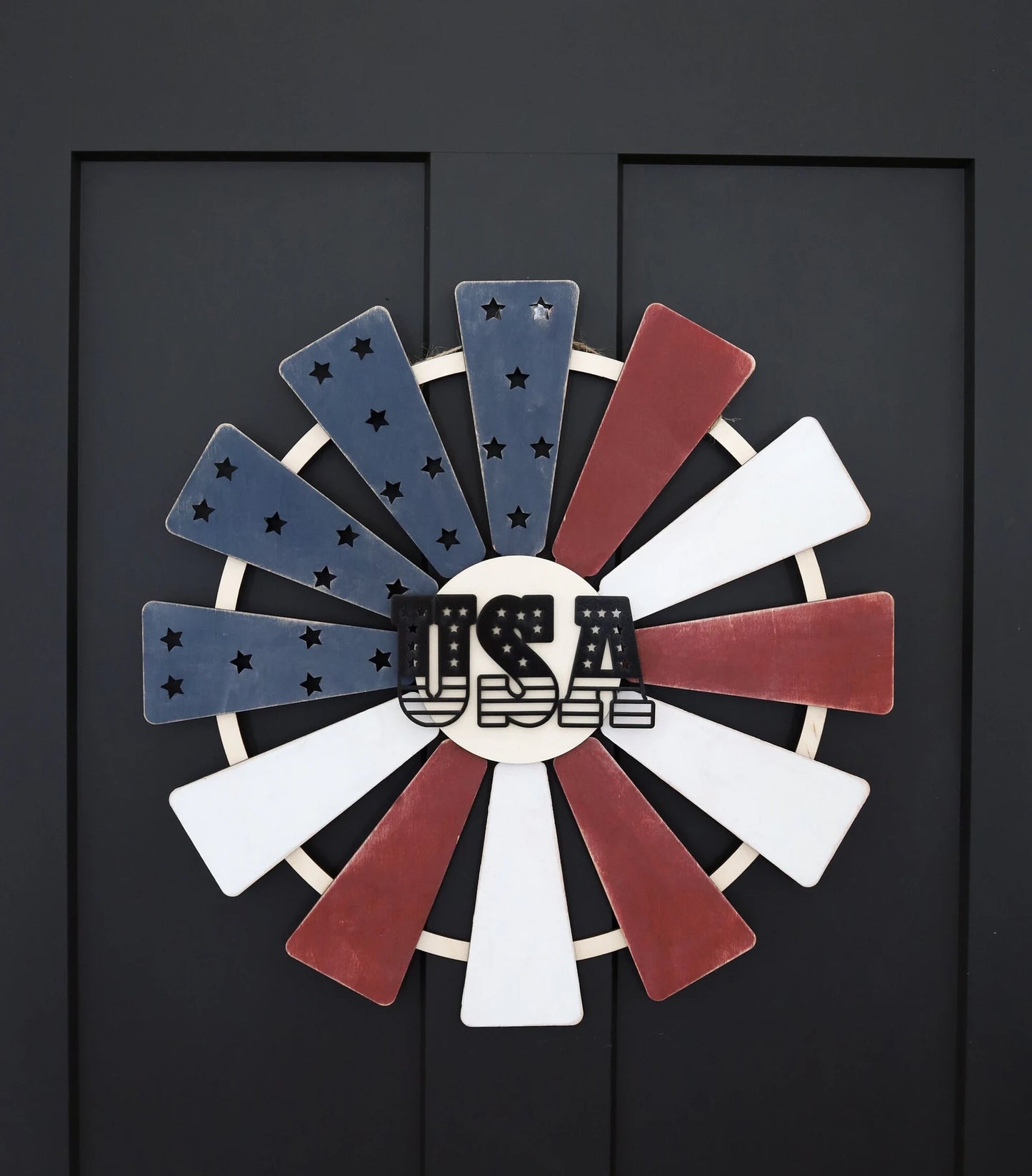 Laser Cut File | 4th of July Door Hanger | Fourth of July Windmill | Farmhouse 4th of July | Freedom | USA | Memorial Day