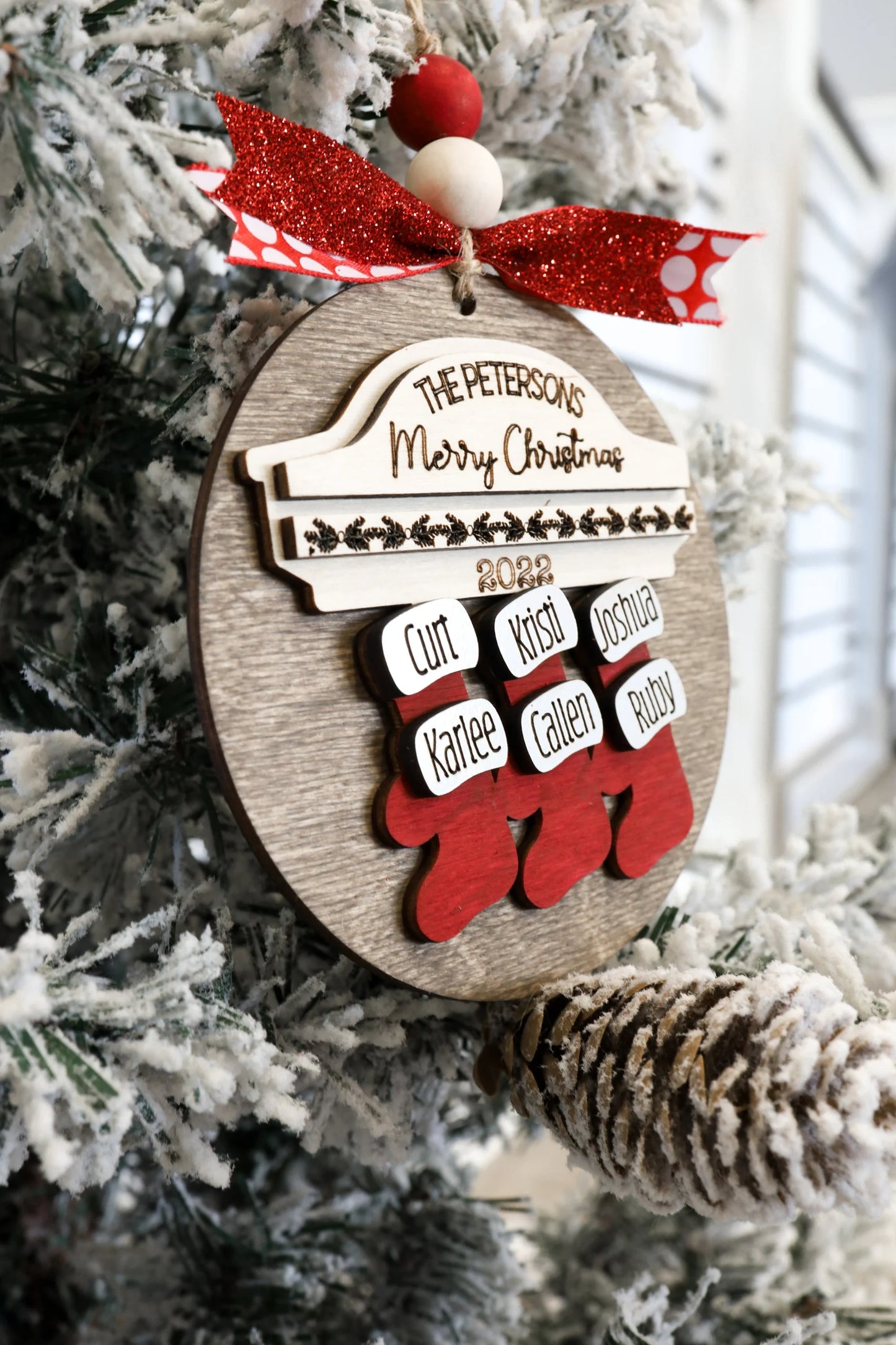 Customized 2023 Family Name Stocking Ornament Laser Cut Digital File | Fits 2-14 names | Christmas SVG | Personalized Ornament | Glowforge