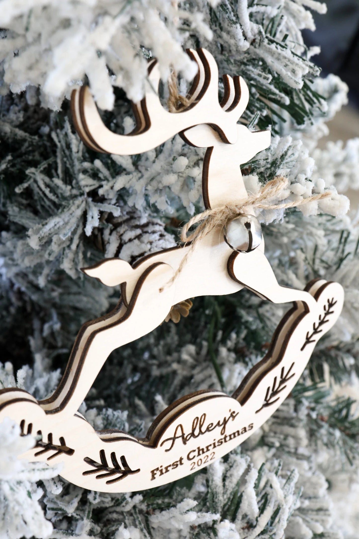 Customizable Rocking Reindeer Christmas Ornament and Freestanding Rocking Reindeer Laser Cut File | First Christmas Ornament | Glowforge