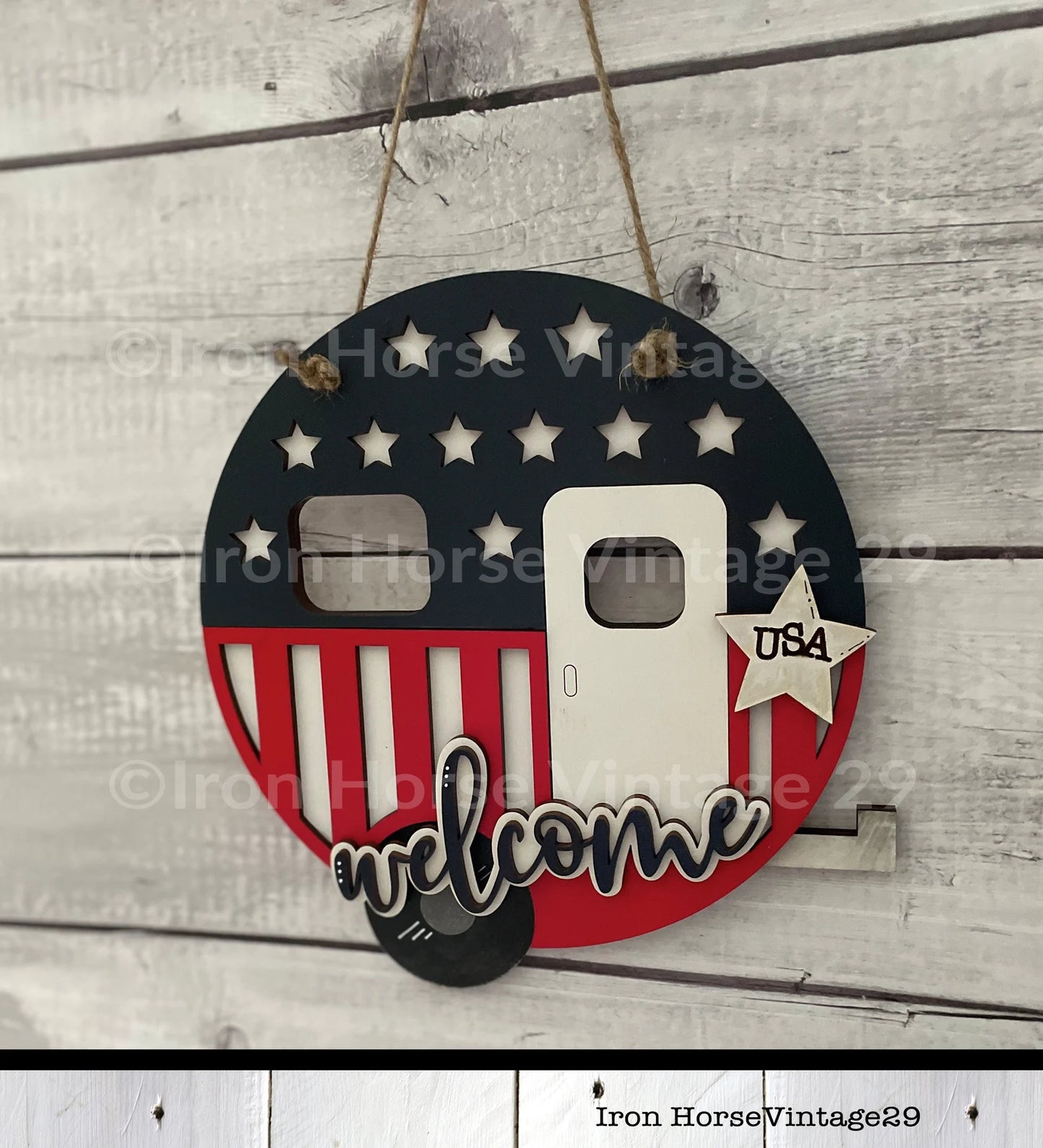 RV Camper, American Flag, Camper Sign, Home Decor, Camper Ornament, Americana Farmhouse Style, SVG File, Laser Ready, Digital Download