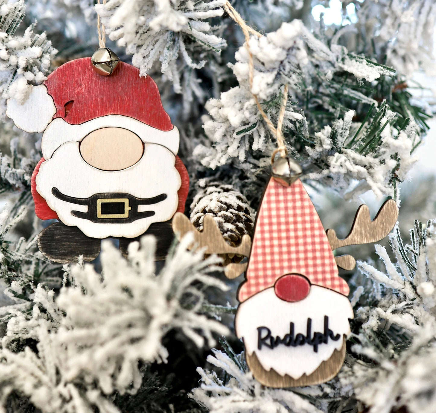 Santa, Mrs. Claus and Reindeer Gnome Ornaments Laser Cut Digital File | Santa and Reindeer Christmas Ornaments  | Glowforge | Cute Christmas