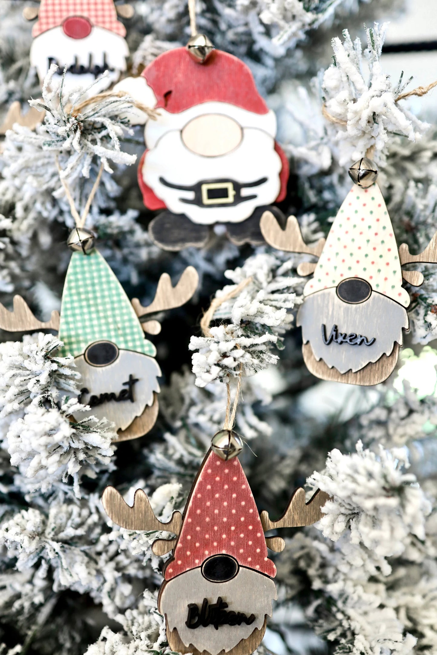 Santa, Mrs. Claus and Reindeer Gnome Ornaments Laser Cut Digital File | Santa and Reindeer Christmas Ornaments  | Glowforge | Cute Christmas