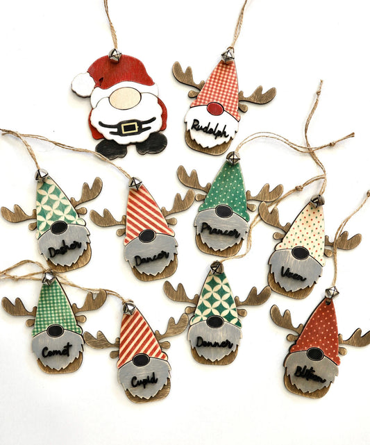 Santa, Mrs. Claus and Reindeer Gnome Ornaments Laser Cut Digital File | Santa and Reindeer Christmas Ornaments  | Glowforge | Cute Christmas