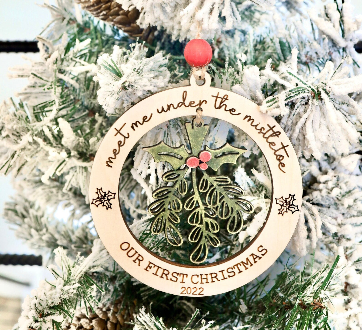 Updated 2023 Customizable First Christmas - Family Name Meet Me Under the Mistletoe Christmas Ornament Laser Cut File | Wedding Gift SVG  | Cute Ornament