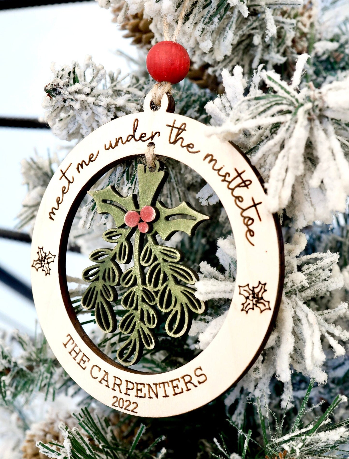 Updated 2023 Customizable First Christmas - Family Name Meet Me Under the Mistletoe Christmas Ornament Laser Cut File | Wedding Gift SVG  | Cute Ornament