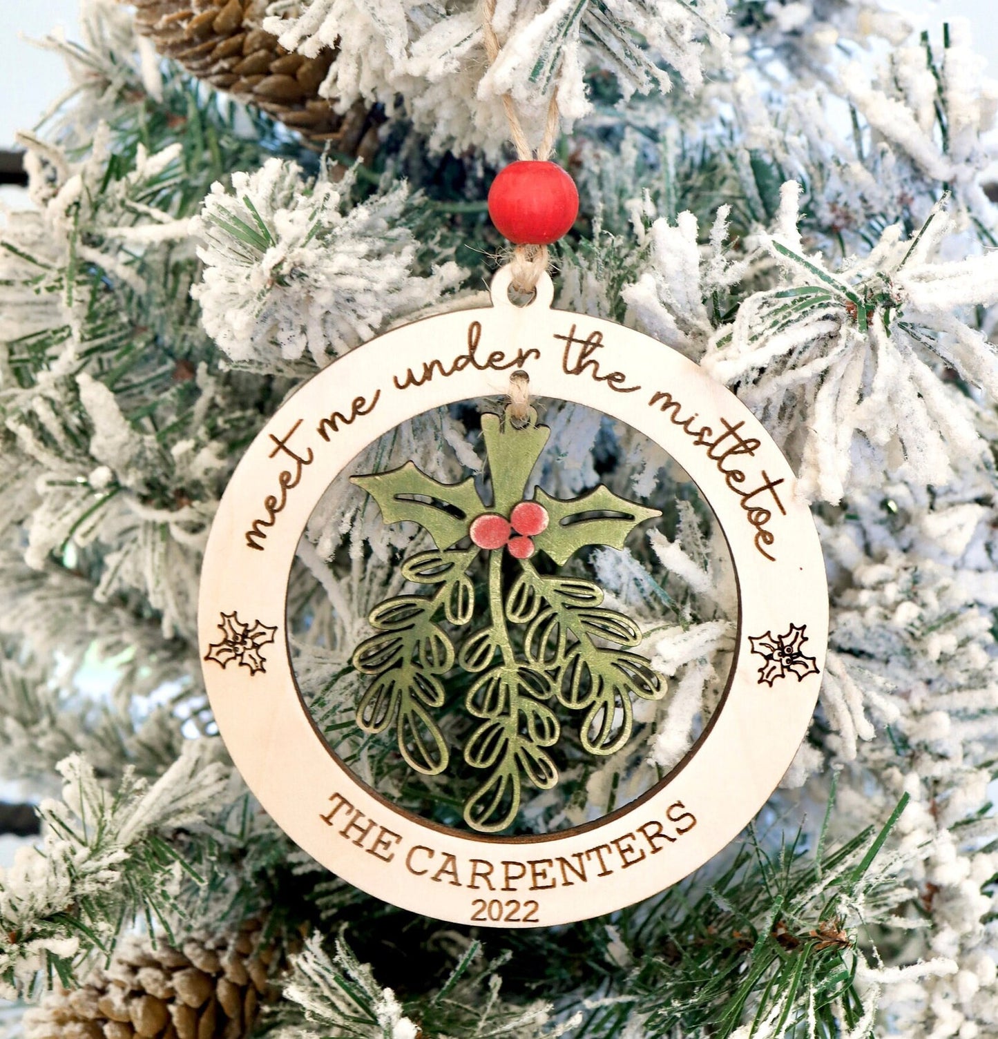 Updated 2023 Customizable First Christmas - Family Name Meet Me Under the Mistletoe Christmas Ornament Laser Cut File | Wedding Gift SVG  | Cute Ornament