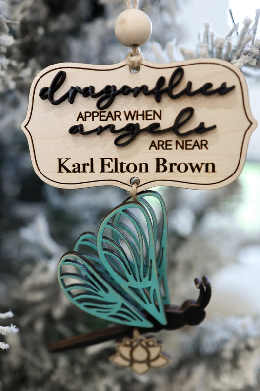 Dragonflies Appear When Angels Are Near Ornament Laser Cut File | Dragonfly Memorial Ornament | Memorial Charm | Memorial Gift | Glowforge