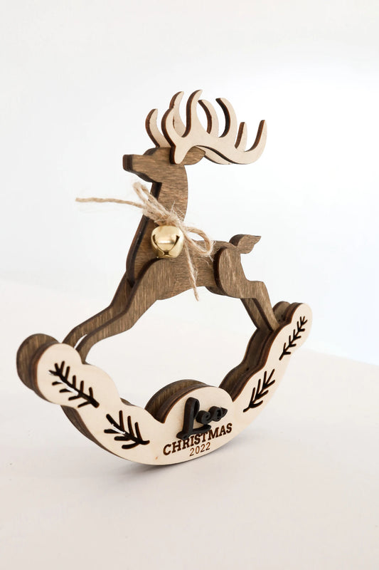 Customizable Rocking Reindeer Christmas Ornament and Freestanding Rocking Reindeer Laser Cut File | First Christmas Ornament | Glowforge