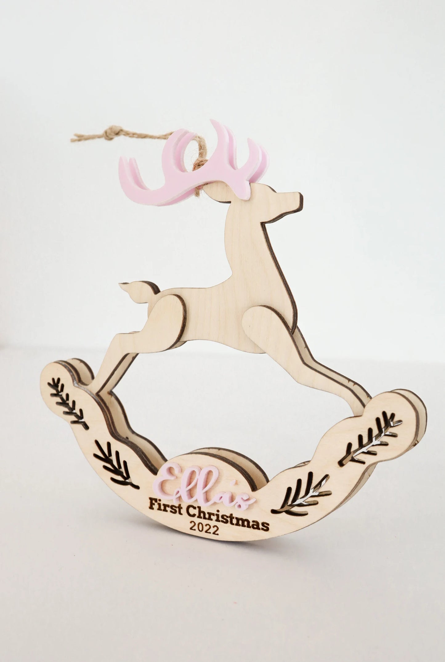 Customizable Rocking Reindeer Christmas Ornament and Freestanding Rocking Reindeer Laser Cut File | First Christmas Ornament | Glowforge