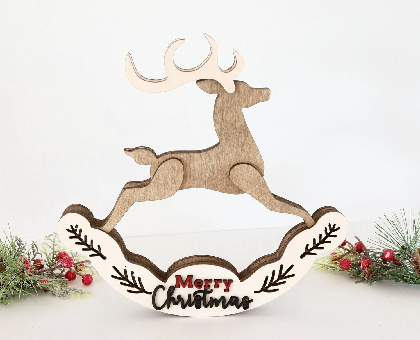 Customizable Rocking Reindeer Christmas Ornament and Freestanding Rocking Reindeer Laser Cut File | First Christmas Ornament | Glowforge