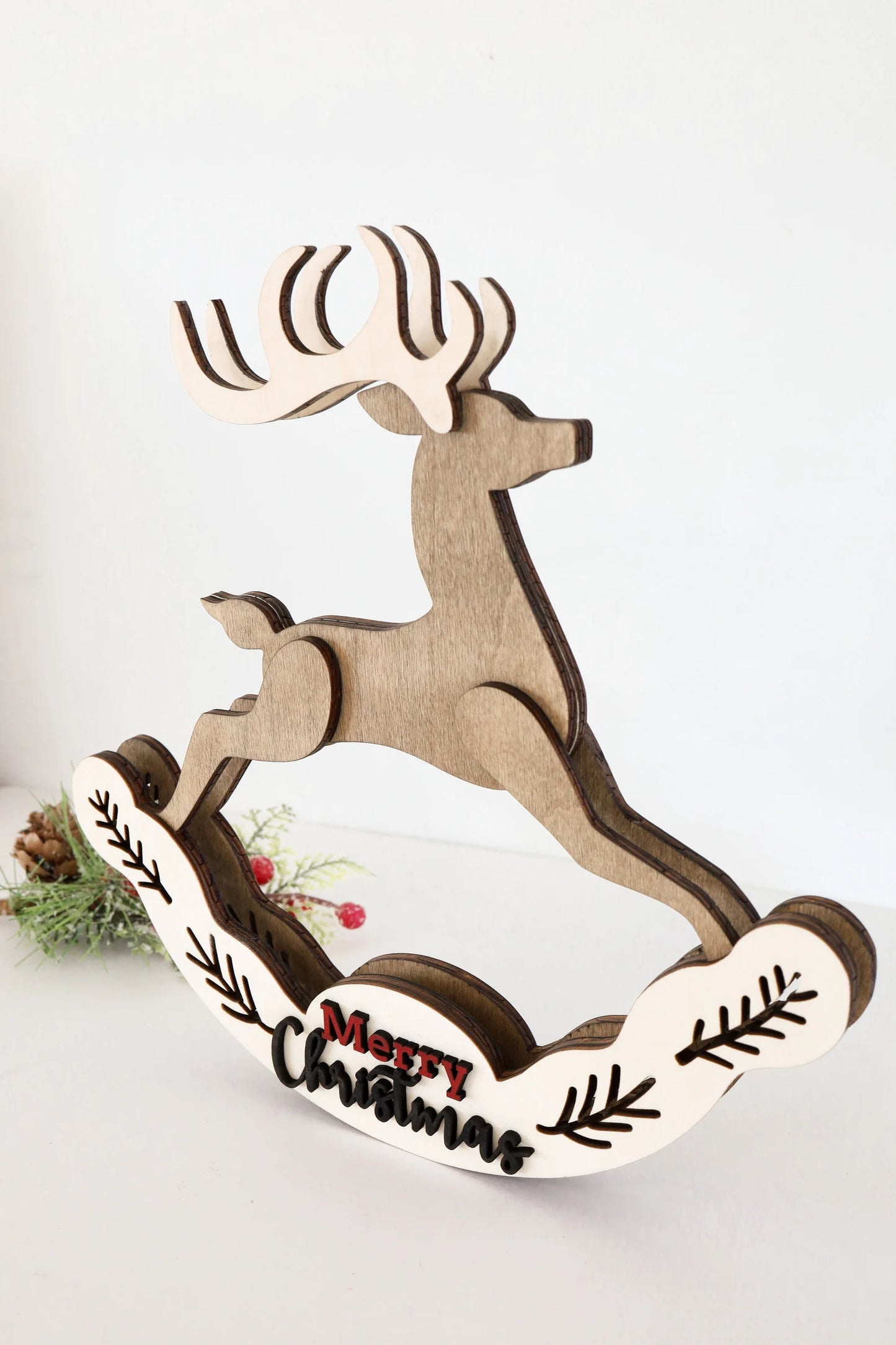 Customizable Rocking Reindeer Christmas Ornament and Freestanding Rocking Reindeer Laser Cut File | First Christmas Ornament | Glowforge