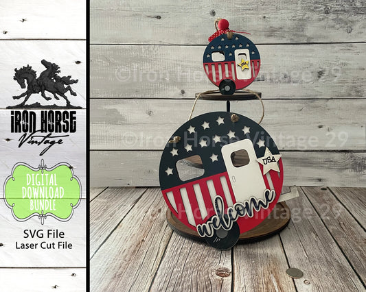 RV Camper, American Flag, Camper Sign, Home Decor, Camper Ornament, Americana Farmhouse Style, SVG File, Laser Ready, Digital Download