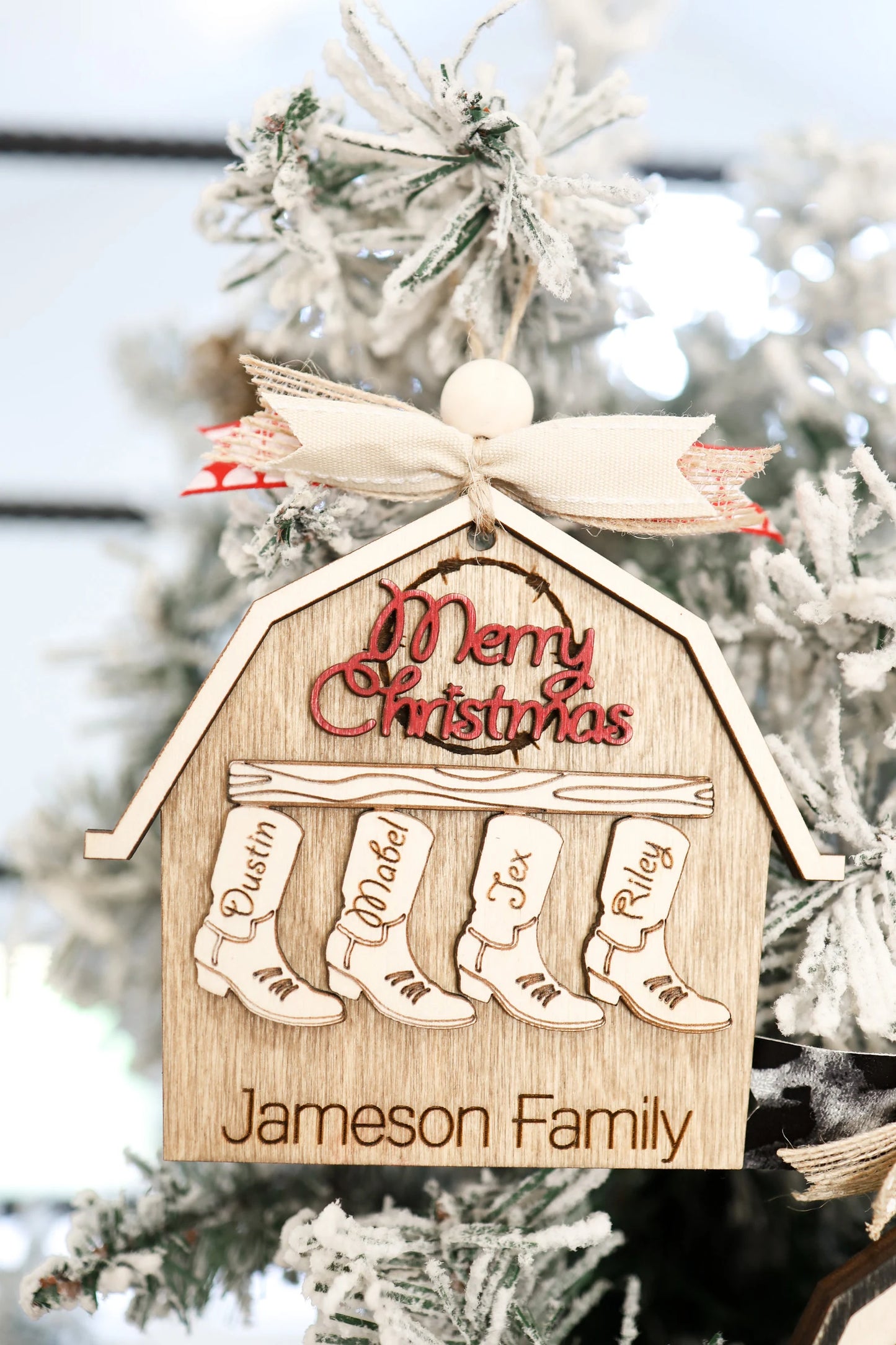 Customizable Cowboy Boot Family Stocking Names Ornament Laser Cut File | Cowboy Christmas Boot Ornament | Cute Boot Stockings | Glowforge