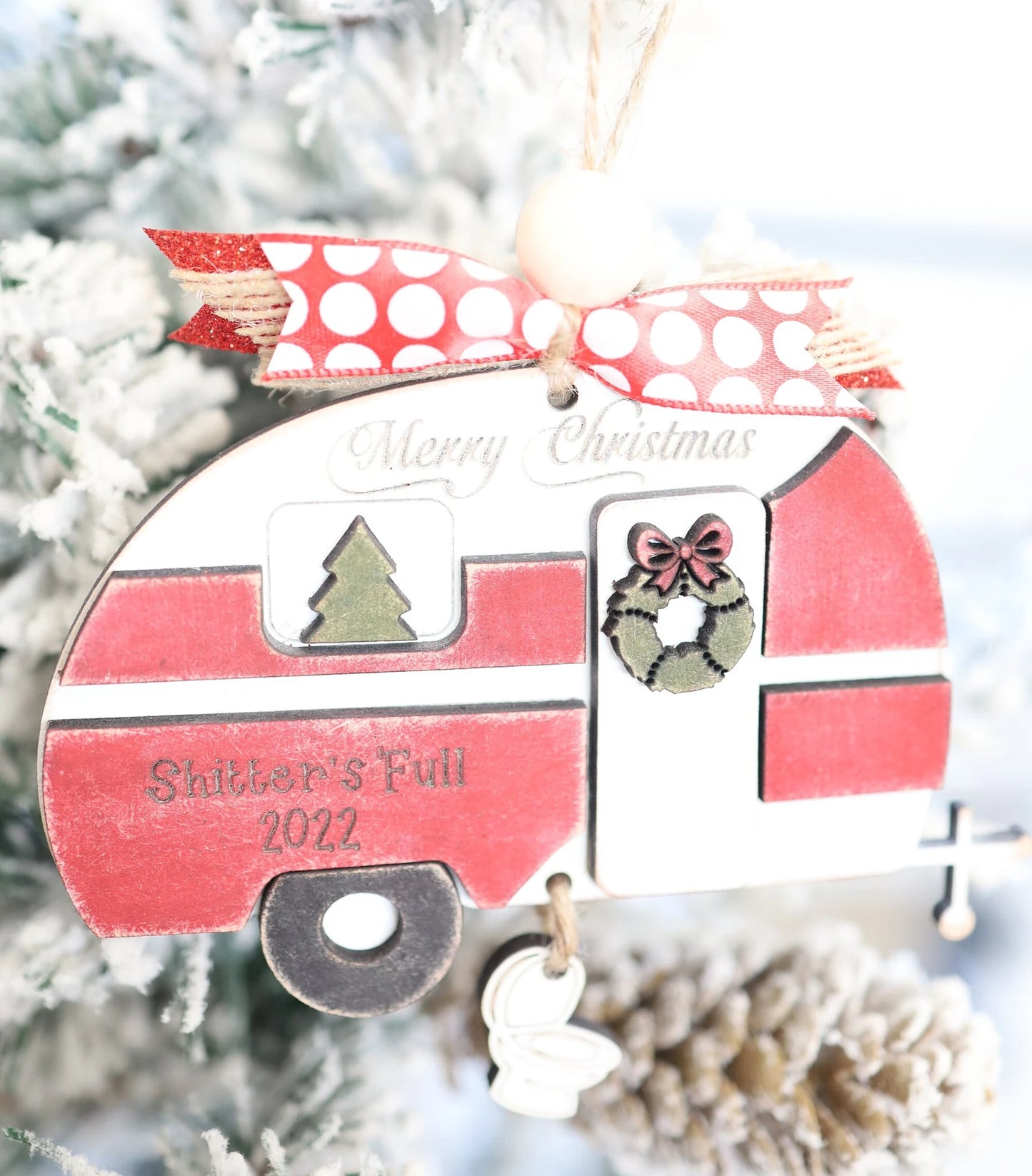 Cute Customizable Vintage RV Christmas Ornament Laser Cut Digital File | Vintage RV Charm | Funny RV Shitter's Full | Glowforge