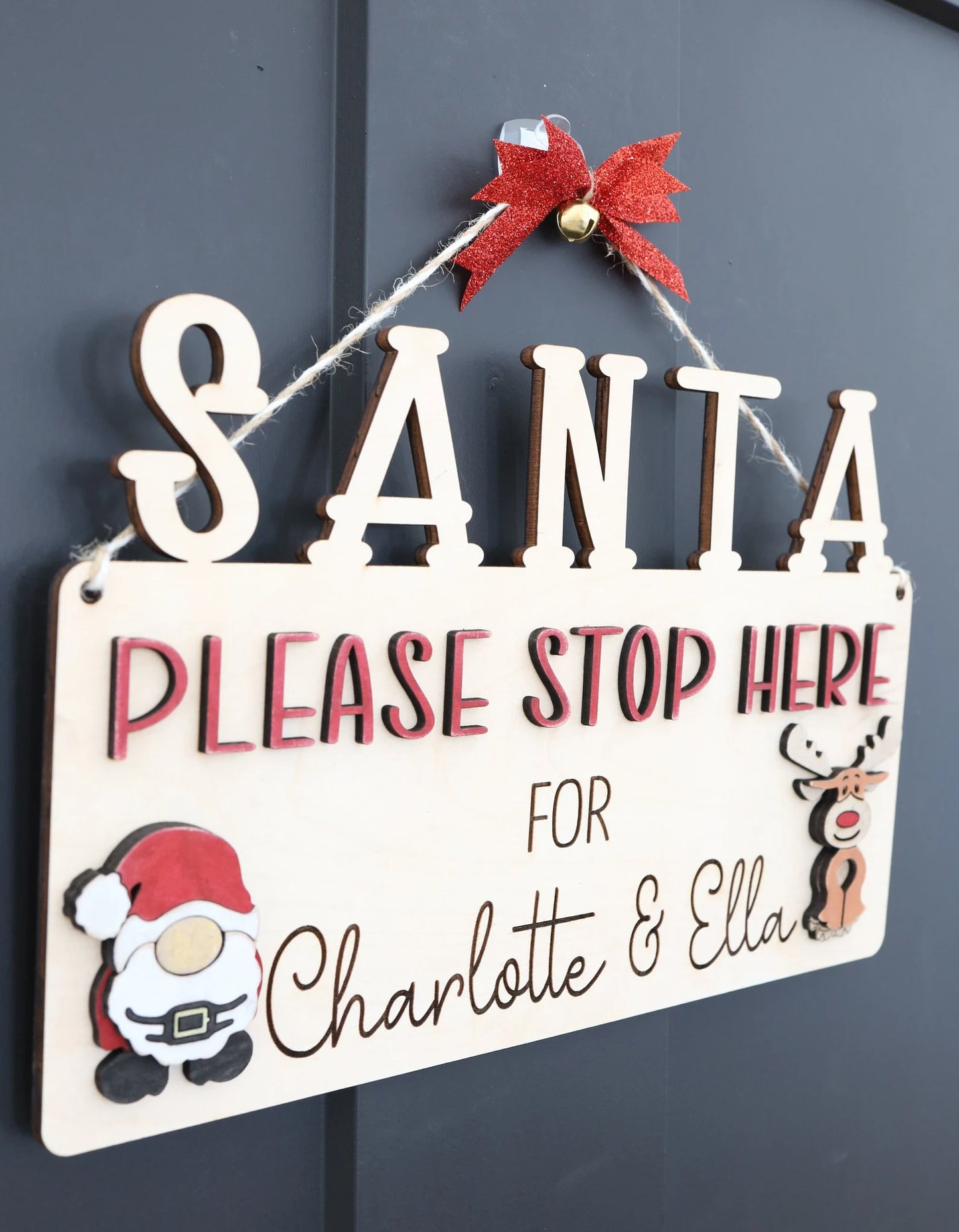 Customizable Santa Please Stop Here Ornament, Yard Pick and Door Hanger Laser Cut File | Cute Personalized Christmas Decor | Custom Ornament