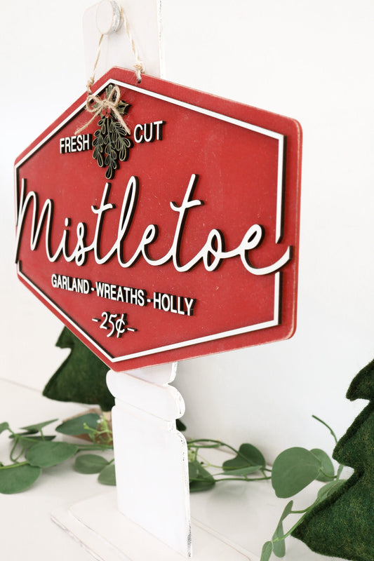 Mistletoe Sign with Vintage Post Stand Laser Cut File | Fresh Mistletoe | Cute Christmas Sign | Glowforge | Freestanding Sign