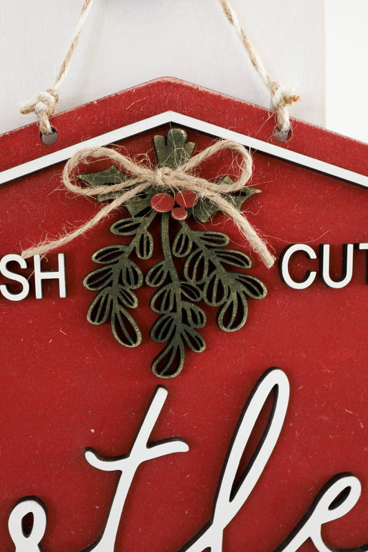 Mistletoe Sign with Vintage Post Stand Laser Cut File | Fresh Mistletoe | Cute Christmas Sign | Glowforge | Freestanding Sign