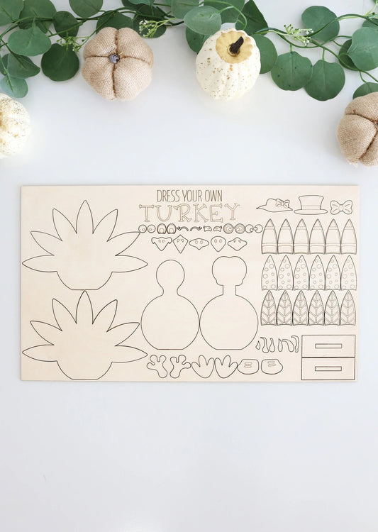 Interchangeable Dress Your Own Turkey Craft Laser Cut Digital File | Cute Thanksgiving Activity | Decor | Freestanding Turkey | Glowforge