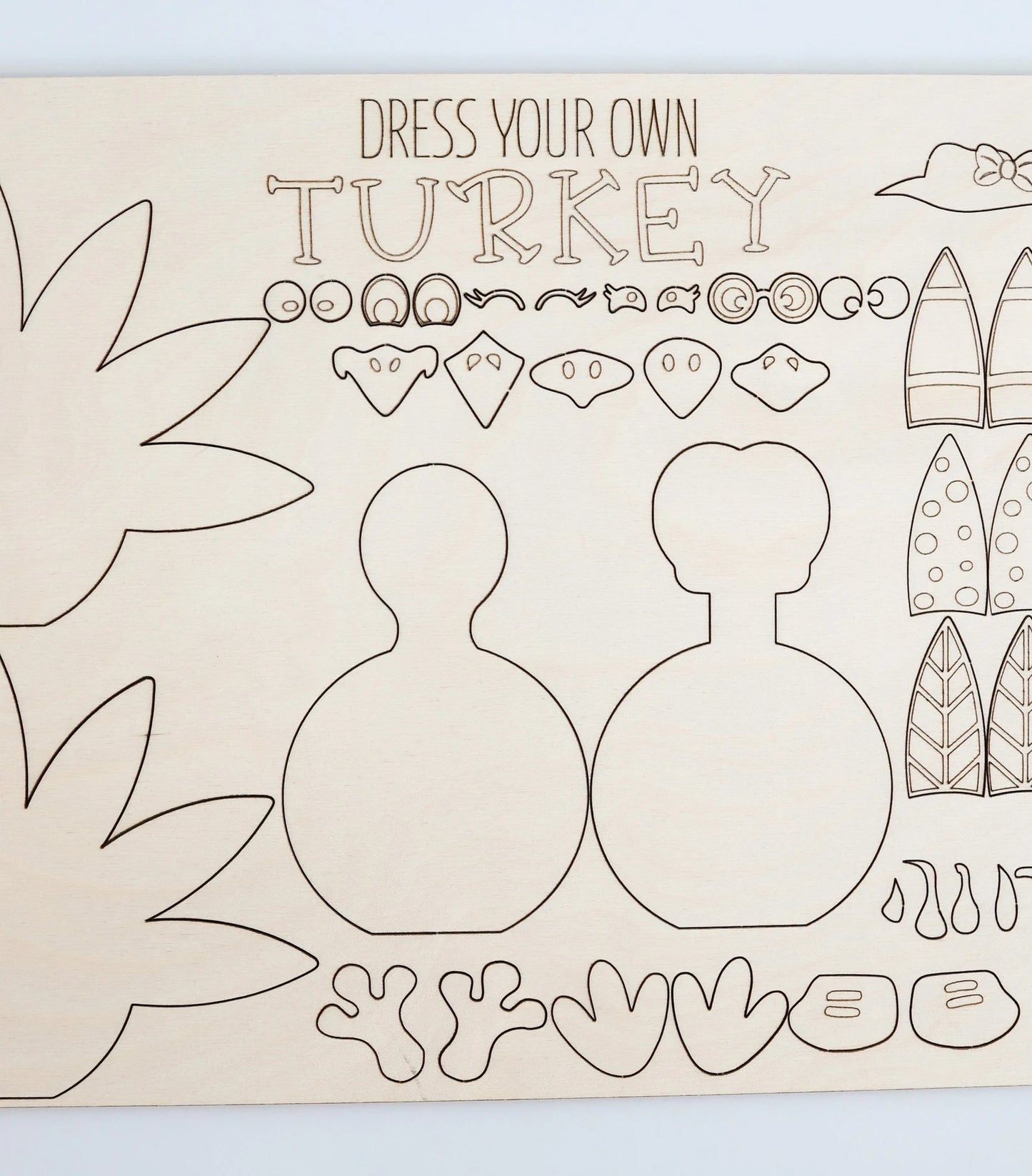 Interchangeable Dress Your Own Turkey Craft Laser Cut Digital File | Cute Thanksgiving Activity | Decor | Freestanding Turkey | Glowforge