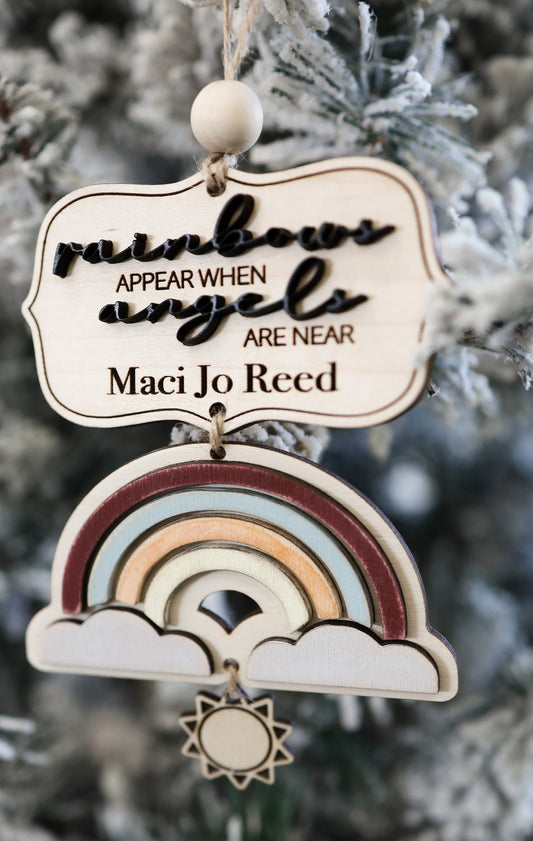 Custom Memorial "Rainbows Appear When Angels Are Near" Laser Cut Ornament File | Memorial Charm | Memorial Gift | Rainbow SVG| Glowforge