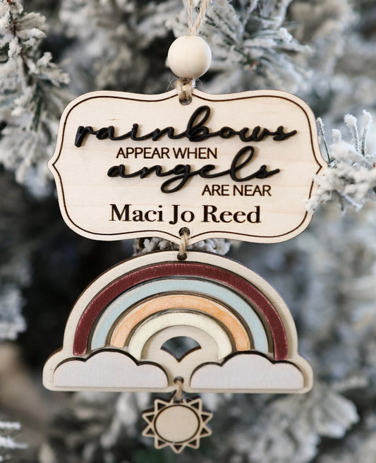 Custom Memorial "Rainbows Appear When Angels Are Near" Laser Cut Ornament File | Memorial Charm | Memorial Gift | Rainbow SVG| Glowforge