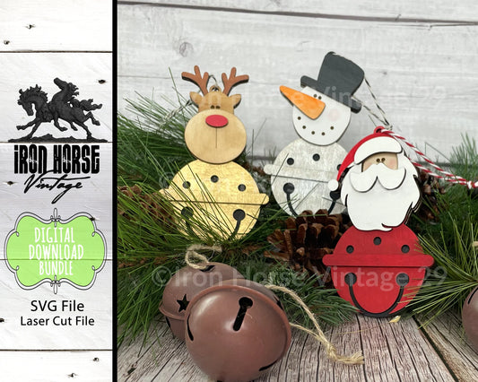 Christmas Bell Ornaments, Christmas SVG Bundle, Farmhouse Style, Santa, Reindeer, Snowman, Home Decor, Holiday Decorations