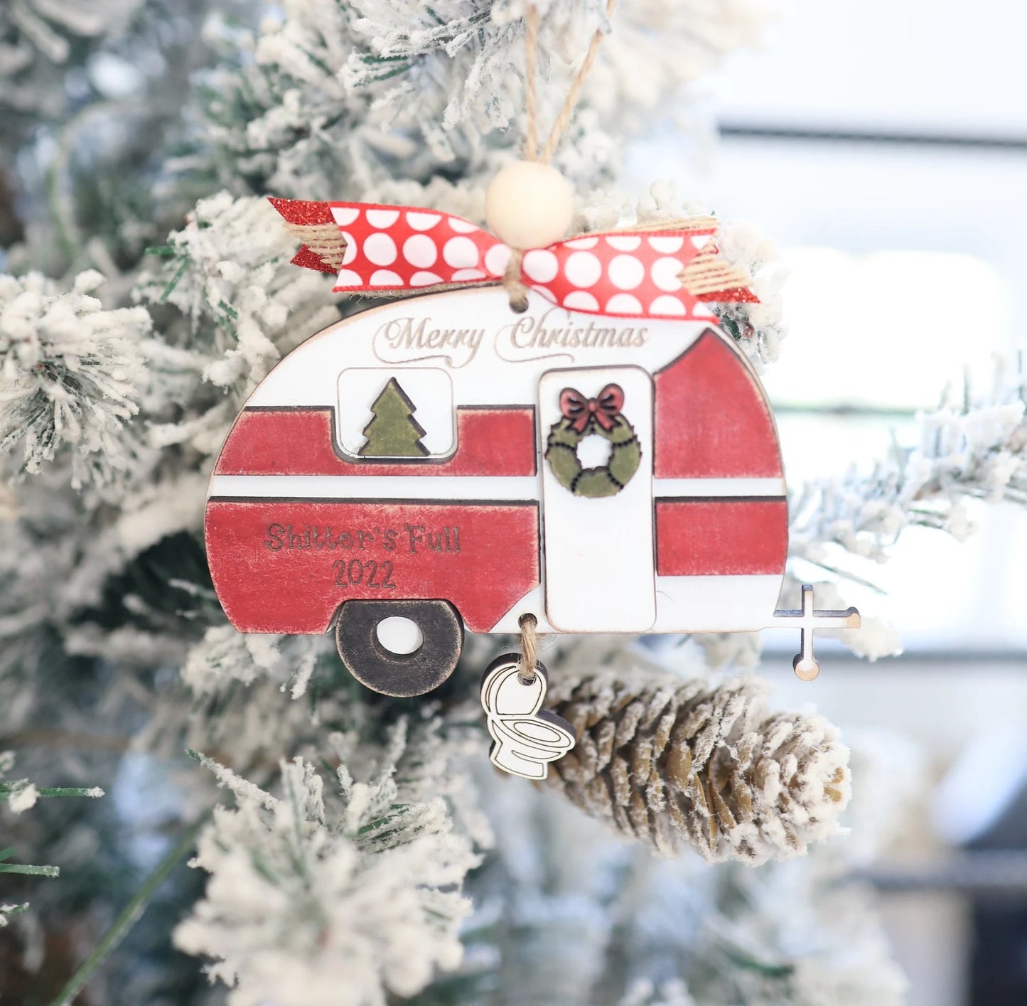 Cute Customizable Vintage RV Christmas Ornament Laser Cut Digital File | Vintage RV Charm | Funny RV Shitter's Full | Glowforge