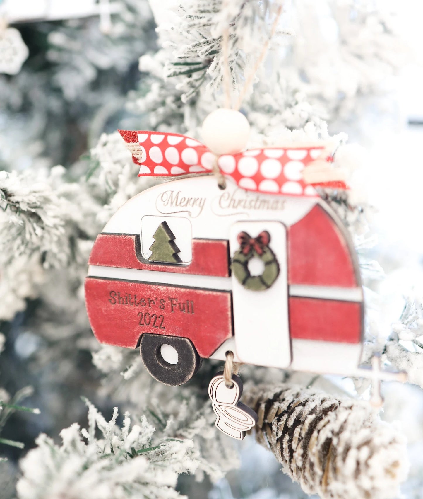 Cute Customizable Vintage RV Christmas Ornament Laser Cut Digital File | Vintage RV Charm | Funny RV Shitter's Full | Glowforge