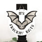 It's Frickin' Bats Rattan Bat Halloween Sign With Stand Laser Cut File | Cute Halloween Sign With Vintage Post Stand | Halloween | Glowforge