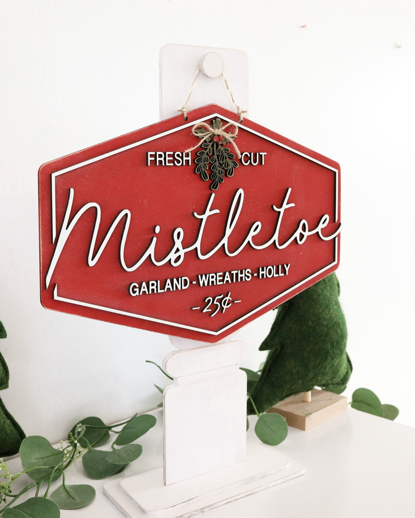 Mistletoe Sign with Vintage Post Stand Laser Cut File | Fresh Mistletoe | Cute Christmas Sign | Glowforge | Freestanding Sign