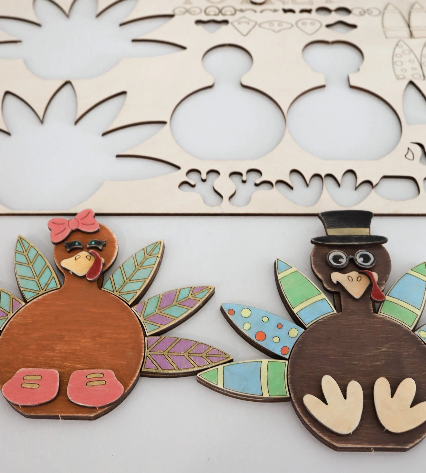 Interchangeable Dress Your Own Turkey Craft Laser Cut Digital File | Cute Thanksgiving Activity | Decor | Freestanding Turkey | Glowforge