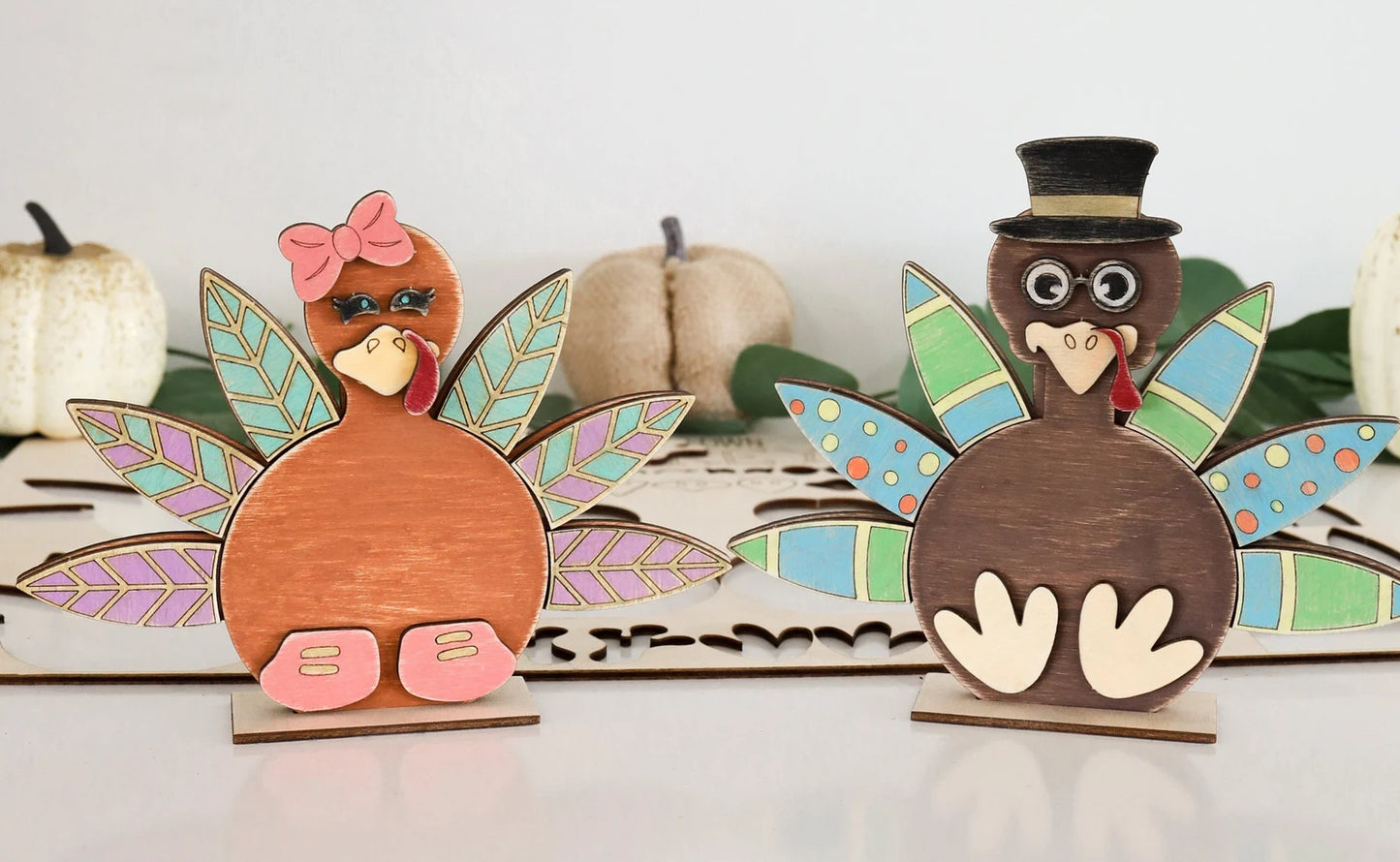 Interchangeable Dress Your Own Turkey Craft Laser Cut Digital File | Cute Thanksgiving Activity | Decor | Freestanding Turkey | Glowforge