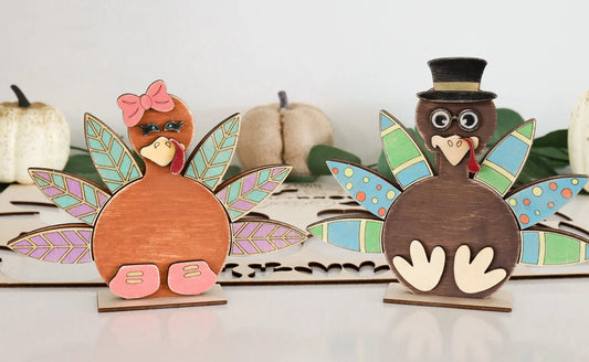 Interchangeable Dress Your Own Turkey Craft Laser Cut Digital File | Cute Thanksgiving Activity | Decor | Freestanding Turkey | Glowforge