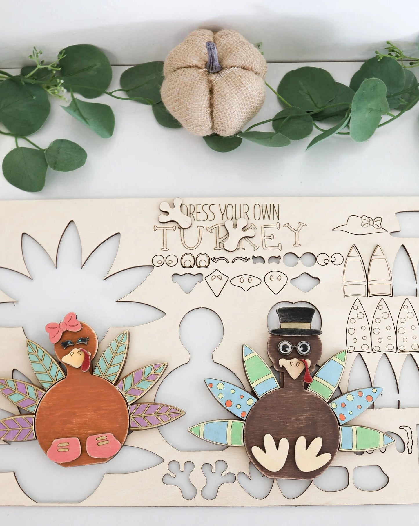 Interchangeable Dress Your Own Turkey Craft Laser Cut Digital File | Cute Thanksgiving Activity | Decor | Freestanding Turkey | Glowforge