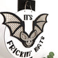 It's Frickin' Bats Rattan Bat Halloween Sign With Stand Laser Cut File | Cute Halloween Sign With Vintage Post Stand | Halloween | Glowforge