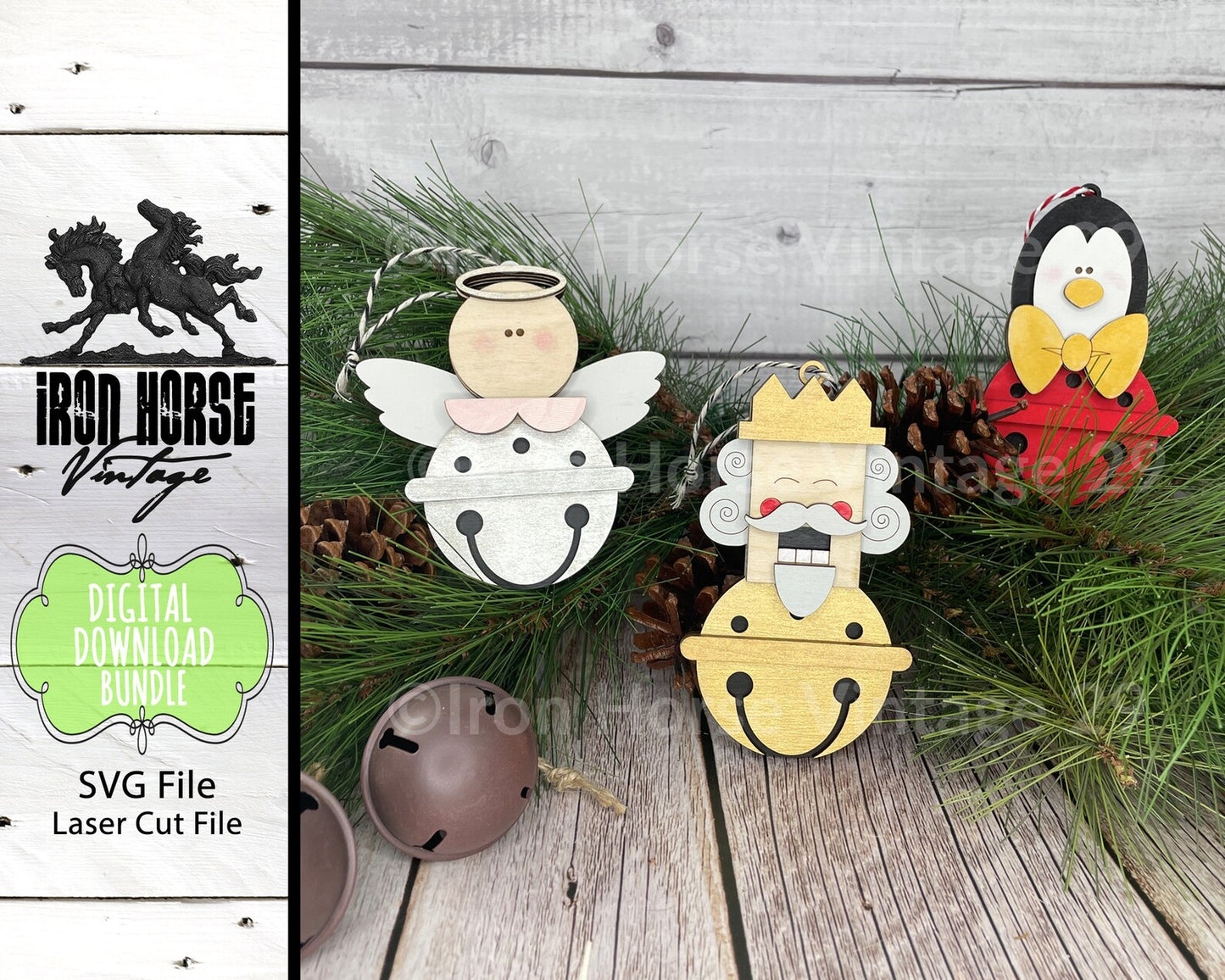 Jingle Bell Christmas Ornaments, Farmhouse Style, Laser Ready SVG, Digital Download