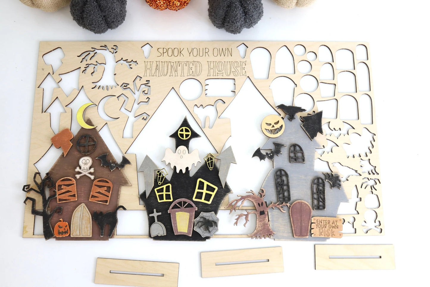 Spook Your Own Haunted House Laser Cut File | Interchangeable Haunted House Craft | Cute Halloween Activity | Paint Kit | SVG | Glowforge