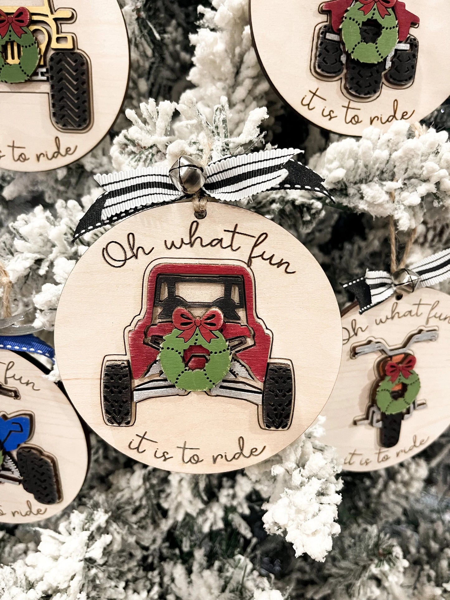 Oh What Fun It Is To Ride ATV, Motorcycle, Snowmobile, UTV, Golf Cart, Bike, Boat, Jet Ski, 4x4 Christmas Ornament Laser File | Glowforge