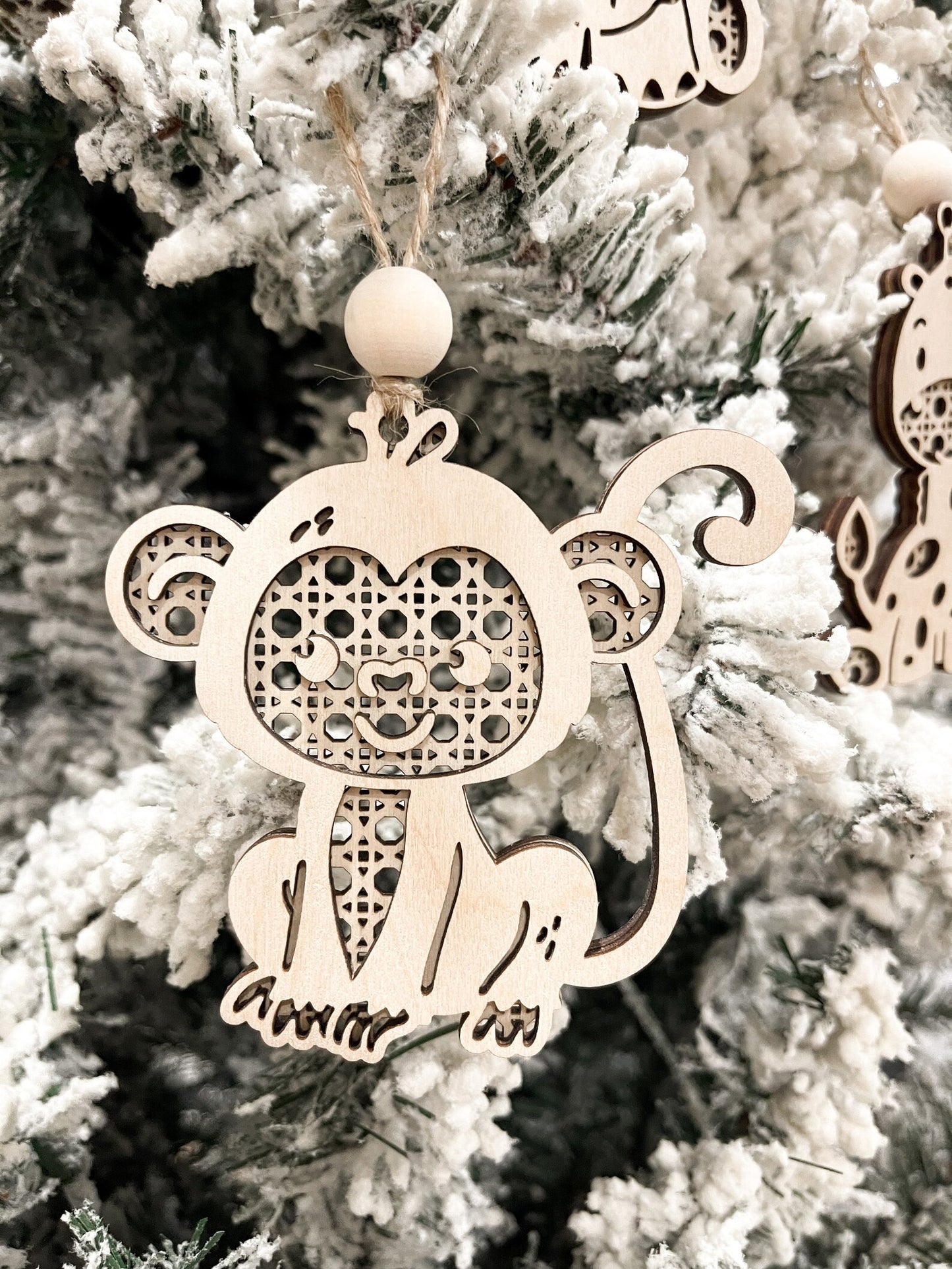 Cute Rattan Lion, Elephant, Giraffe, Monkey, Tiger Ornament Charms Laser Cut File | Scandinavian Christmas | Boho Car Charms | Glowforge