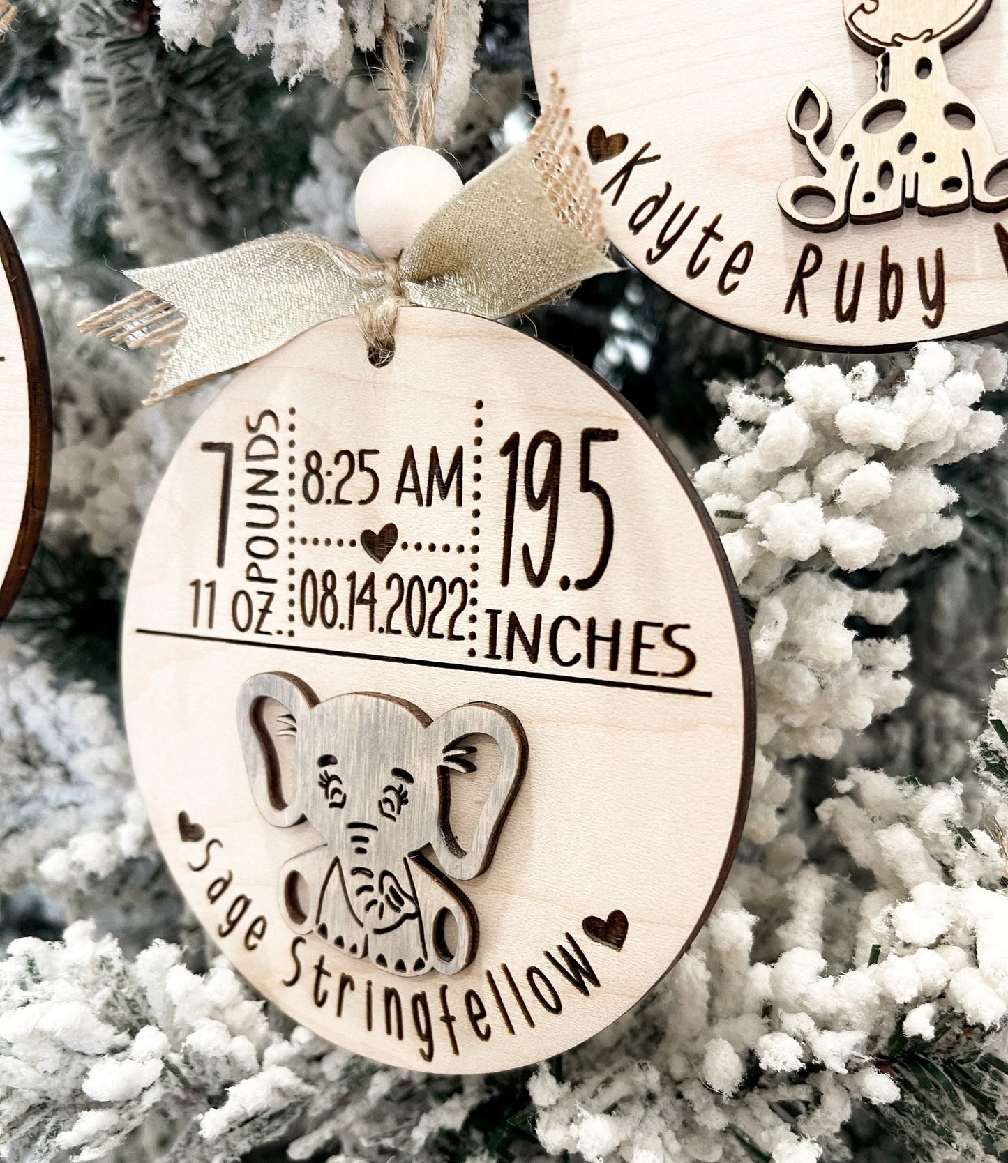 Customizable Cute Birth Announcement Stats Charm / Ornament Laser Digital File | Includes Lion, Tiger, Giraffe, Monkey, Elephant | Glowforge