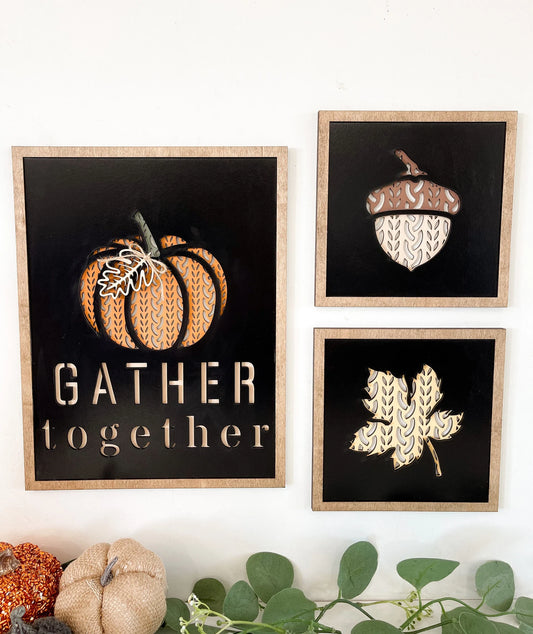 Gather Together Fall Sweater Pattern Pumpkin, Acorn, Leaf Laser Cut Digital File | Cute Fall Decor | Sweater SVG | Thanksgiving | Glowforge