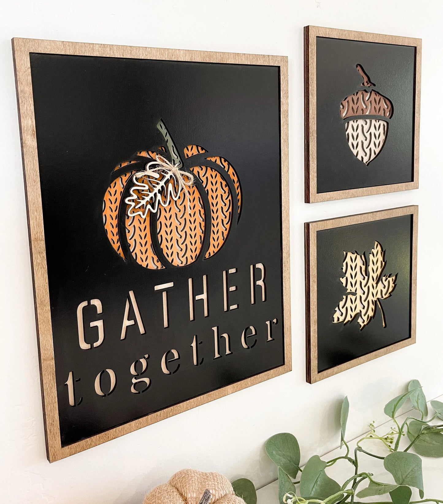 Gather Together Fall Sweater Pattern Pumpkin, Acorn, Leaf Laser Cut Digital File | Cute Fall Decor | Sweater SVG | Thanksgiving | Glowforge