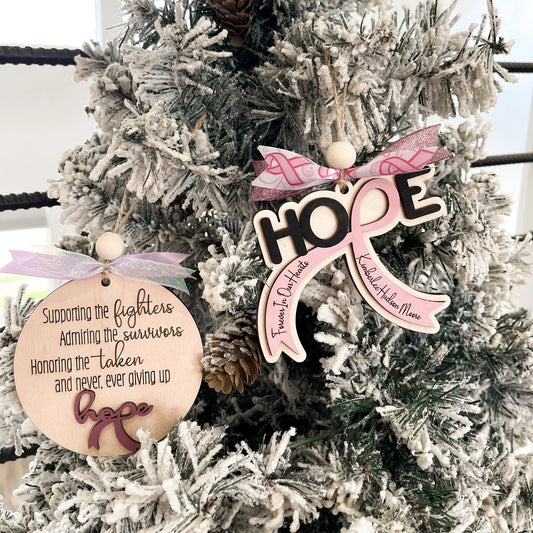Customizable Cancer Hope Survival or Memorial Ornament Charm Laser Cut File | Cancer Christmas Ornament | All Cancer Ribbons | Glowforge