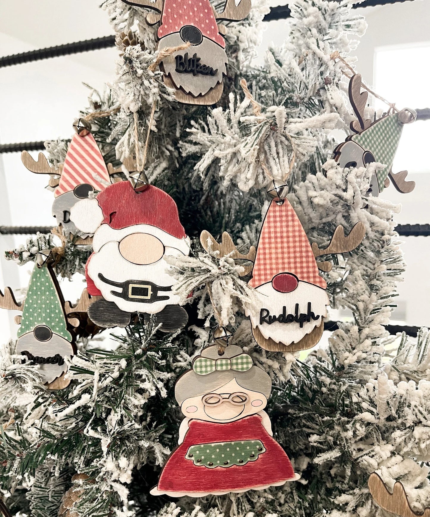 Santa, Mrs. Claus and Reindeer Gnome Ornaments Laser Cut Digital File | Santa and Reindeer Christmas Ornaments  | Glowforge | Cute Christmas